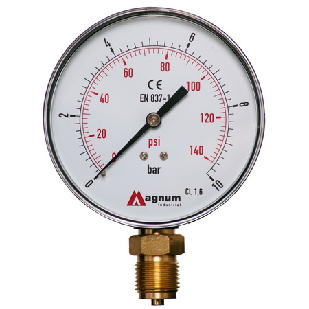 MANOMETR 100 MM 0-10 BAR Z PRZYŁĄCZEM DOLNYM G1/2