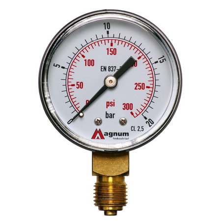 MANOMETR 50 MM 0-20 BAR Z PRZYŁĄCZEM DOLNYM G1/4