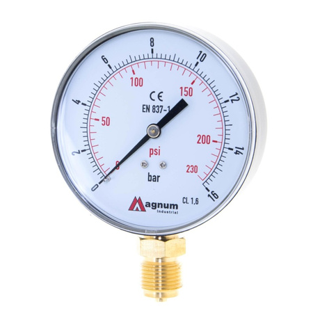 MANOMETR 100 MM 0-16 BAR Z PRZYŁĄCZEM DOLNYM G1/2